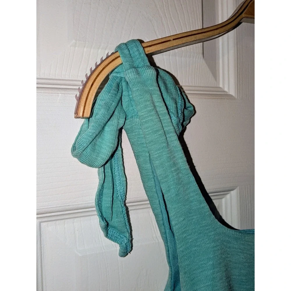 Free People Tie Strap Tank Top Ruched Sleeveless Turquoise‎ Blue XS